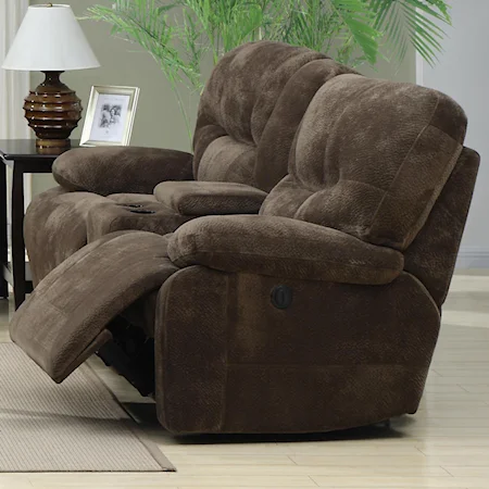 Casual Recliner Loveseat with Power Recline and Console